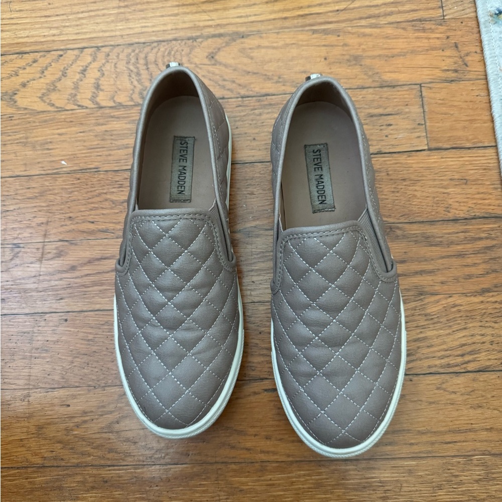 Steve Madden Taupe Quilted Slip-On Shoes
